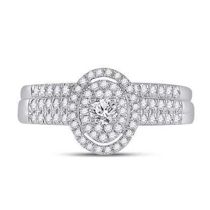 14k White Gold Round Diamond Bridal Wedding Ring Set 1/2 Ctw