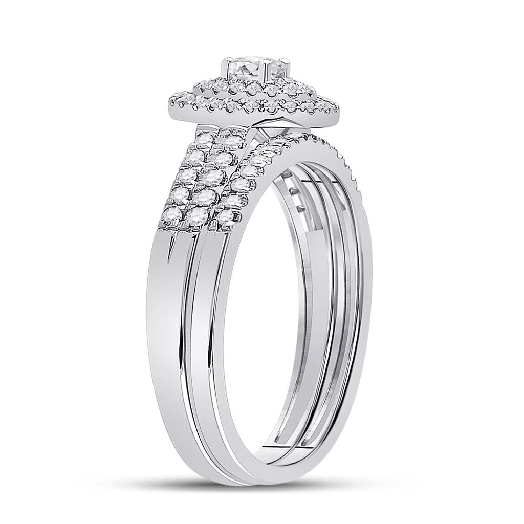 14k White Gold Round Diamond Bridal Wedding Ring Set 1/2 Ctw