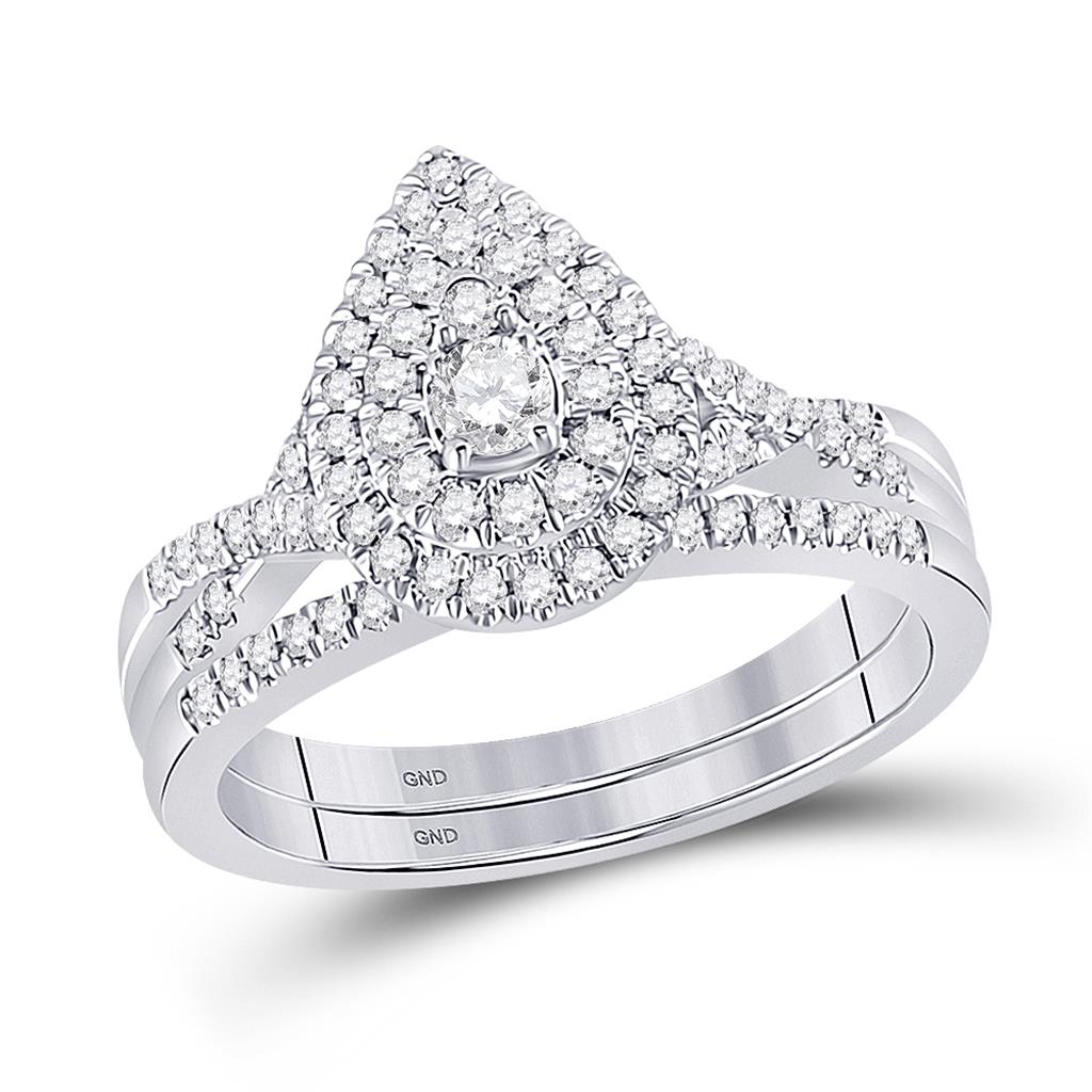 14k White Gold Round Diamond Bridal Wedding Ring Set 1/2 Cttw
