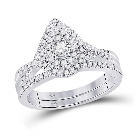 14k White Gold Round Diamond Bridal Wedding Ring Set 1/2 Cttw