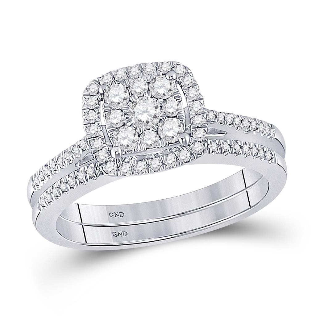 14k White Gold Round Diamond Bridal Wedding Ring Set 1/2 Cttw