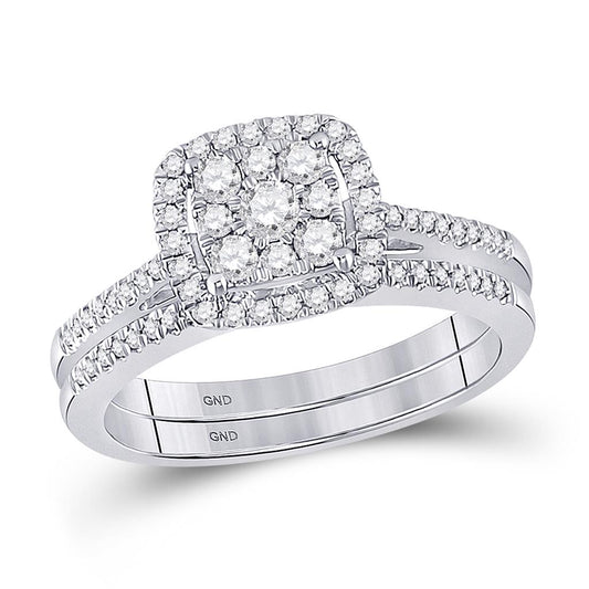 14k White Gold Round Diamond Bridal Wedding Ring Set 1/2 Cttw