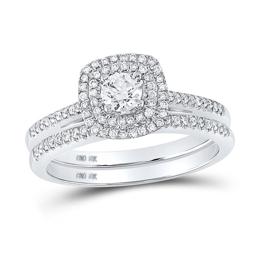 14k White Gold Round Diamond Bridal Wedding Ring Set 1/2 Cttw (Certified)