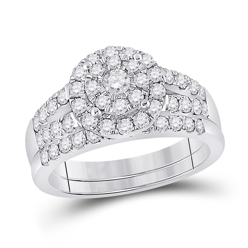 14k White Gold Round Diamond Bridal Wedding Ring Set 1 Cttw