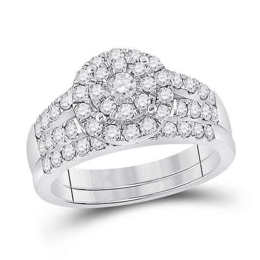 14k White Gold Round Diamond Bridal Wedding Ring Set 1 Cttw