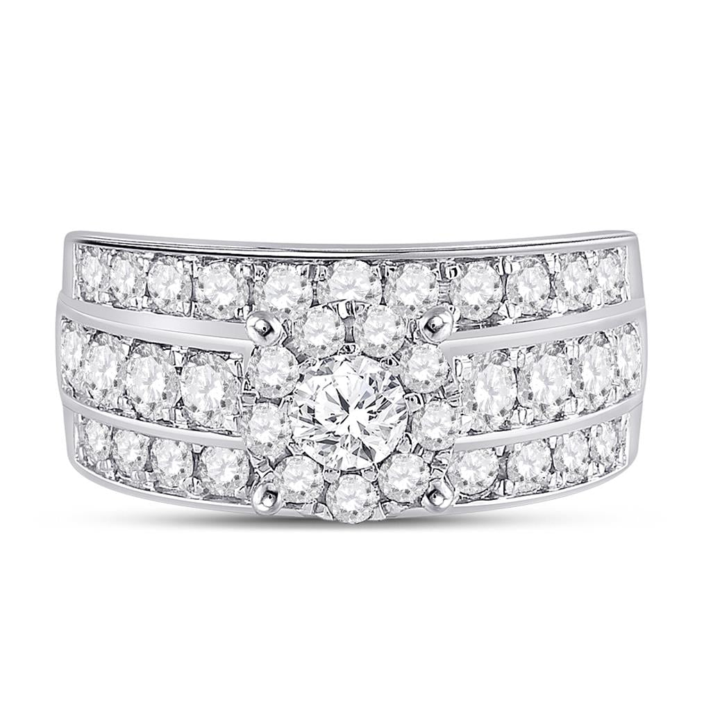 14k White Gold Round Diamond Halo Bridal Engagement Ring 2 Cttw