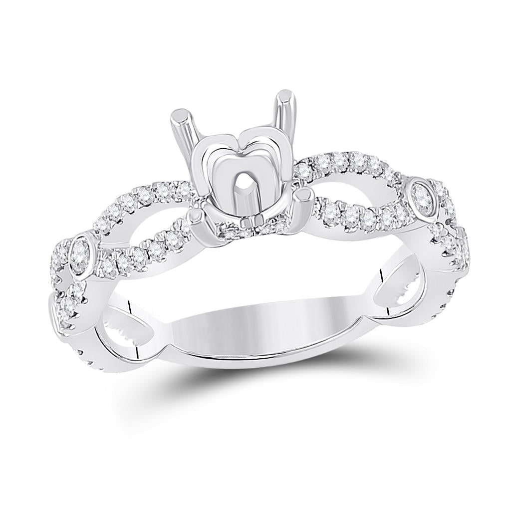 14k White Gold Round Diamond 1 Ct Rd Center Bridal Semi-Mount Ring 1/2 Cttw