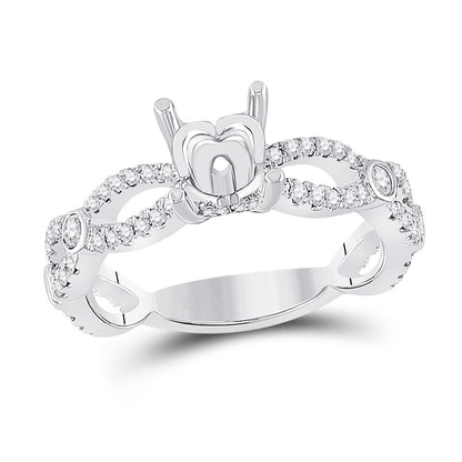 14k White Gold Round Diamond 1 Ct Rd Center Bridal Semi-Mount Ring 1/2 Cttw