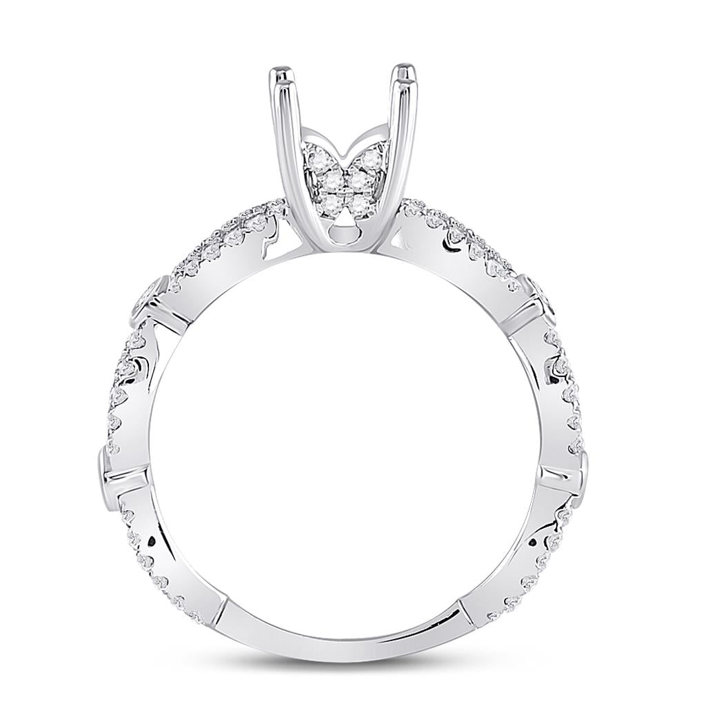 14k White Gold Round Diamond 1 Ct Rd Center Bridal Semi-Mount Ring 1/2 Cttw