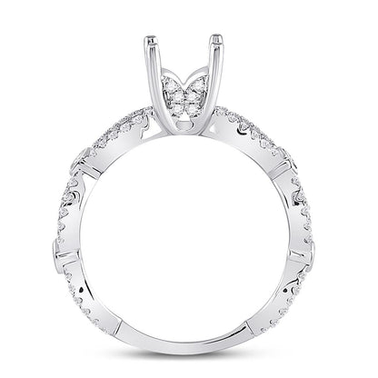 14k White Gold Round Diamond 1 Ct Rd Center Bridal Semi-Mount Ring 1/2 Cttw