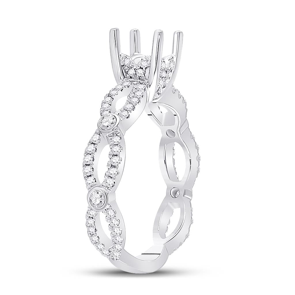 14k White Gold Round Diamond 1 Ct Rd Center Bridal Semi-Mount Ring 1/2 Cttw