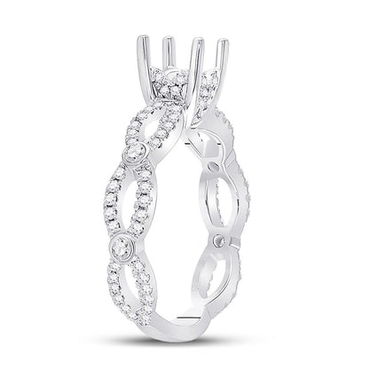 14k White Gold Round Diamond 1 Ct Rd Center Bridal Semi-Mount Ring 1/2 Cttw