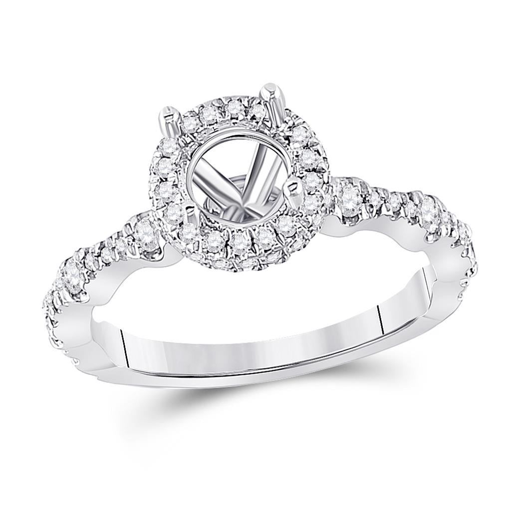 14k White Gold Round Diamond 1 Ct Rd Center Halo Bridal Semi-Mount Ring 1/2 Cttw