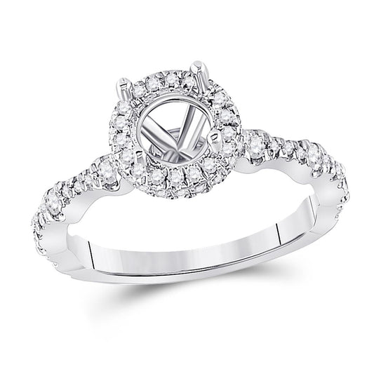 14k White Gold Round Diamond 1 Ct Rd Center Halo Bridal Semi-Mount Ring 1/2 Cttw