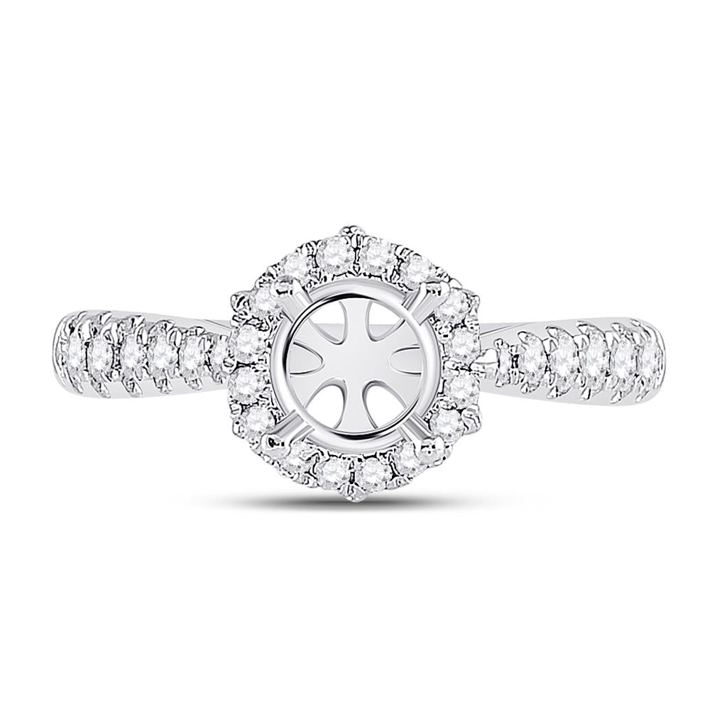 14k White Gold Round Diamond 1 Ct Rd Center Halo Bridal Semi-Mount Ring 3/8 Cttw