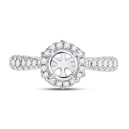 14k White Gold Round Diamond 1 Ct Rd Center Halo Bridal Semi-Mount Ring 3/8 Cttw
