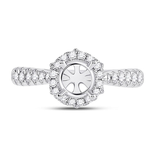 14k White Gold Round Diamond 1 Ct Rd Center Halo Bridal Semi-Mount Ring 3/8 Cttw
