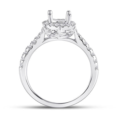14k White Gold Round Diamond 1 Ct Rd Center Halo Bridal Semi-Mount Ring 3/8 Cttw