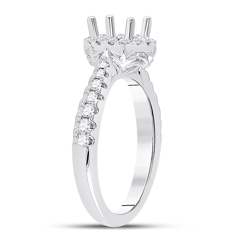 14k White Gold Round Diamond 1 Ct Rd Center Halo Bridal Semi-Mount Ring 3/8 Cttw