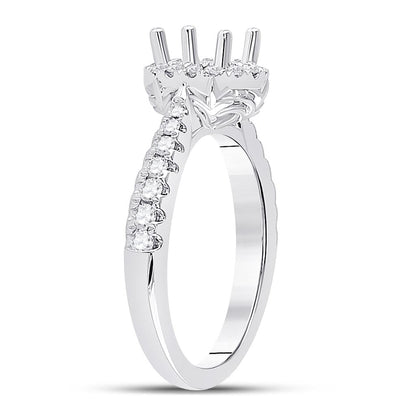 14k White Gold Round Diamond 1 Ct Rd Center Halo Bridal Semi-Mount Ring 3/8 Cttw