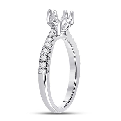 14k White Gold Round Diamond 1 Ct Rd Center Bridal Semi-Mount Ring 1/4 Cttw