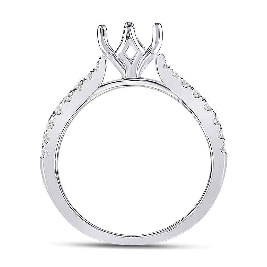 14k White Gold Round Diamond 1 Ct Rd Center Bridal Semi-Mount Ring 1/4 Cttw