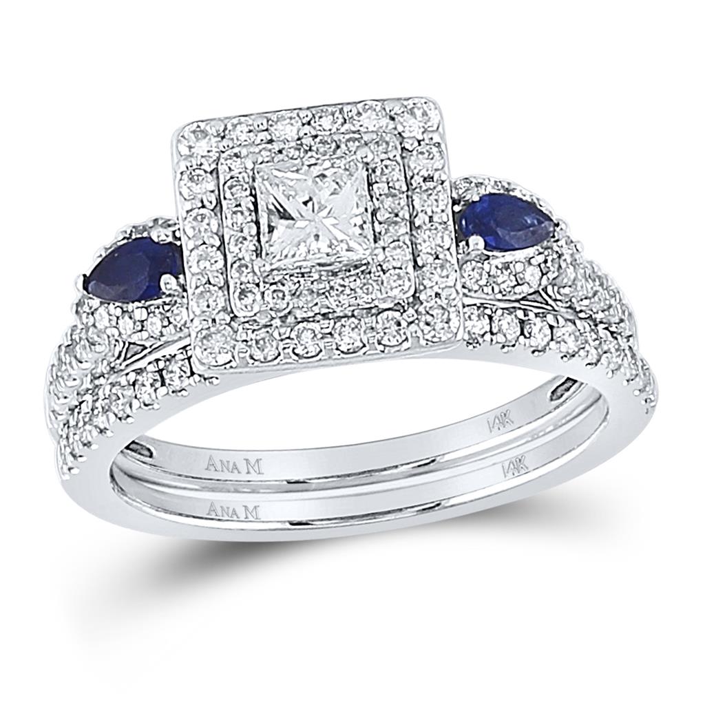 14k White Gold Princess Diamond Bridal Wedding Ring Set 7/8 Cttw