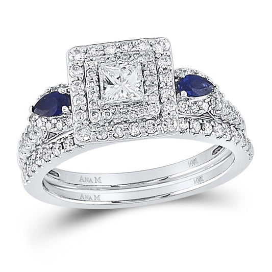 14k White Gold Princess Diamond Bridal Wedding Ring Set 7/8 Cttw