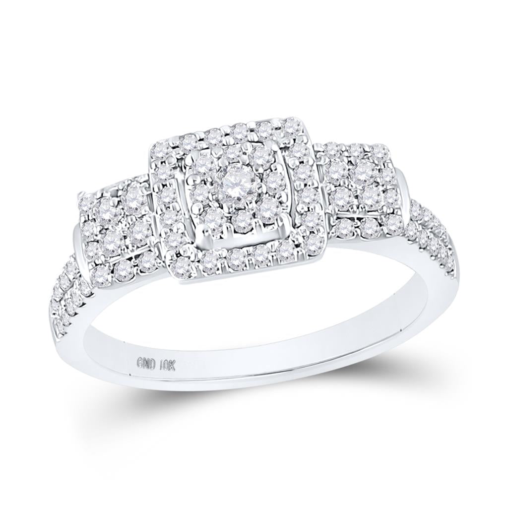 14k White Gold Round Diamond Square Bridal Engagement Ring 1/2 Cttw