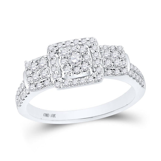 14k White Gold Round Diamond Square Bridal Engagement Ring 1/2 Cttw