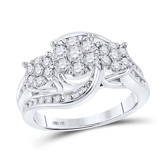 14k White Gold Round Diamond Cluster Bridal Engagement Ring 1 Cttw