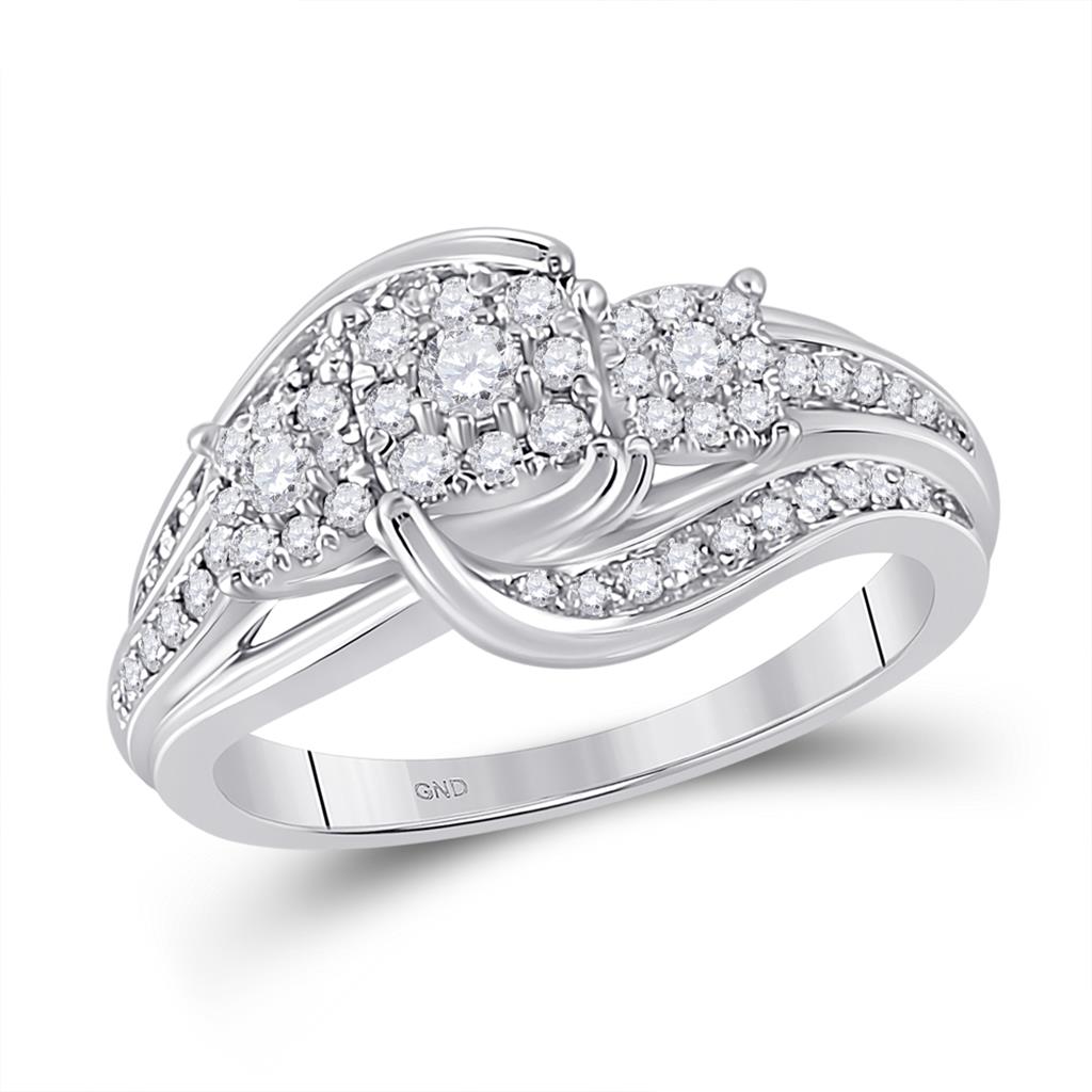 14k White Gold Round Diamond Cluster Bridal Engagement Ring 1/2 Cttw