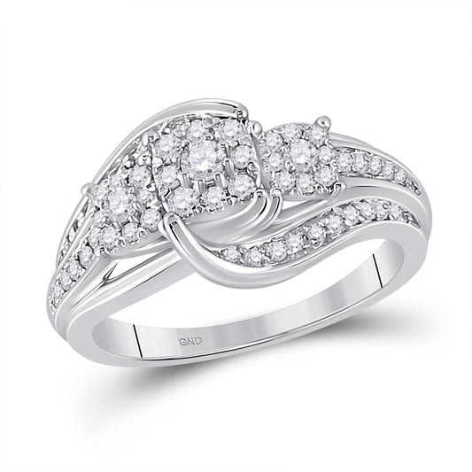 14k White Gold Round Diamond Cluster Bridal Engagement Ring 1/2 Cttw