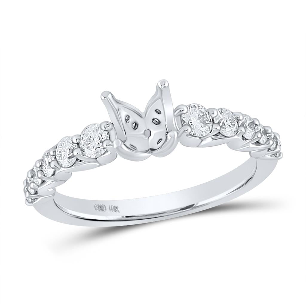 14k White Gold Round Diamond 3/4 Ct Rd Center Bridal Semi-Mount Ring 3/4 Cttw