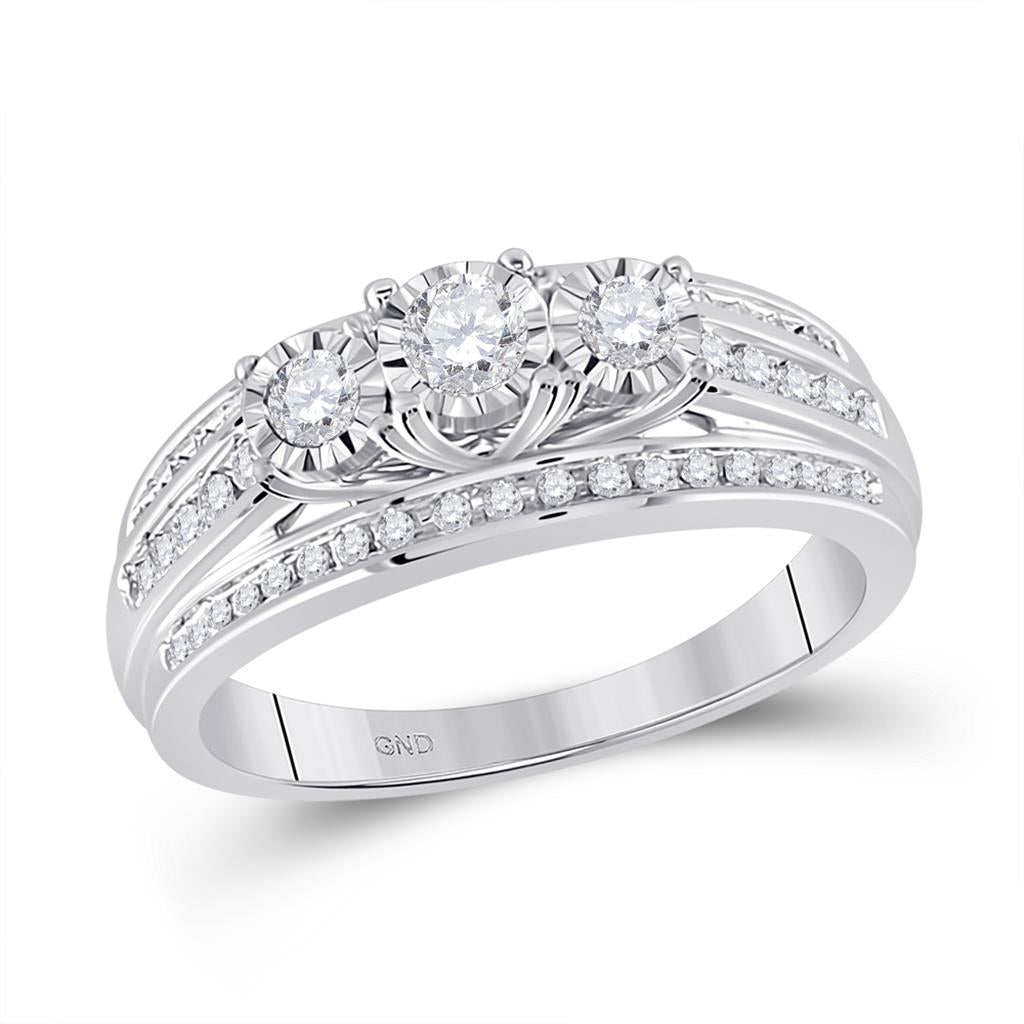 14k White Gold Round Diamond 3-stone Bridal Engagement Ring 1/2 Cttw