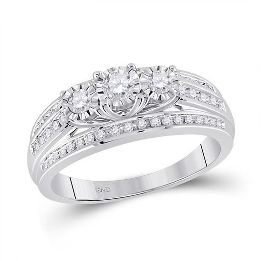 14k White Gold Round Diamond 3-stone Bridal Engagement Ring 1/2 Cttw