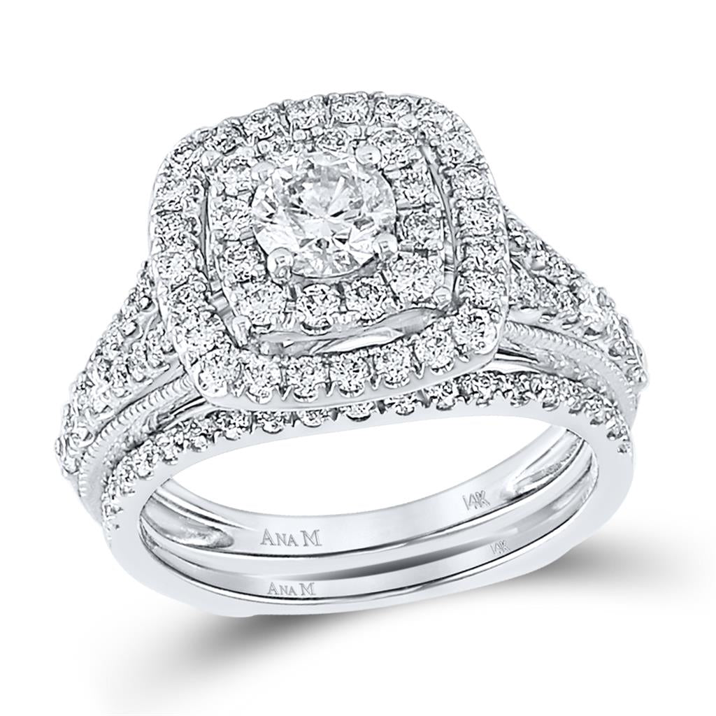 14k White Gold Round Diamond Bridal Wedding Ring Set 1-1/2 Cttw (Certified)