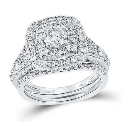 14k White Gold Round Diamond Bridal Wedding Ring Set 1-1/2 Cttw (Certified)