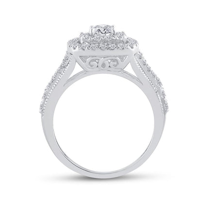 14k White Gold Round Diamond Bridal Wedding Ring Set 1-1/2 Cttw (Certified)