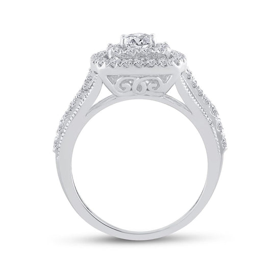 14k White Gold Round Diamond Bridal Wedding Ring Set 1-1/2 Cttw (Certified)