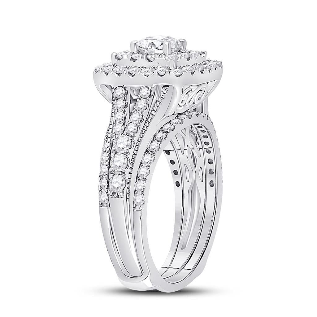 14k White Gold Round Diamond Bridal Wedding Ring Set 1-1/2 Cttw (Certified)