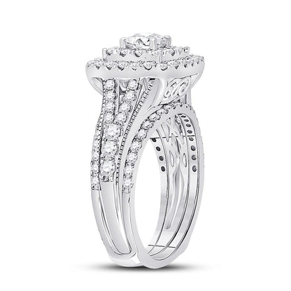 14k White Gold Round Diamond Bridal Wedding Ring Set 1-1/2 Cttw (Certified)