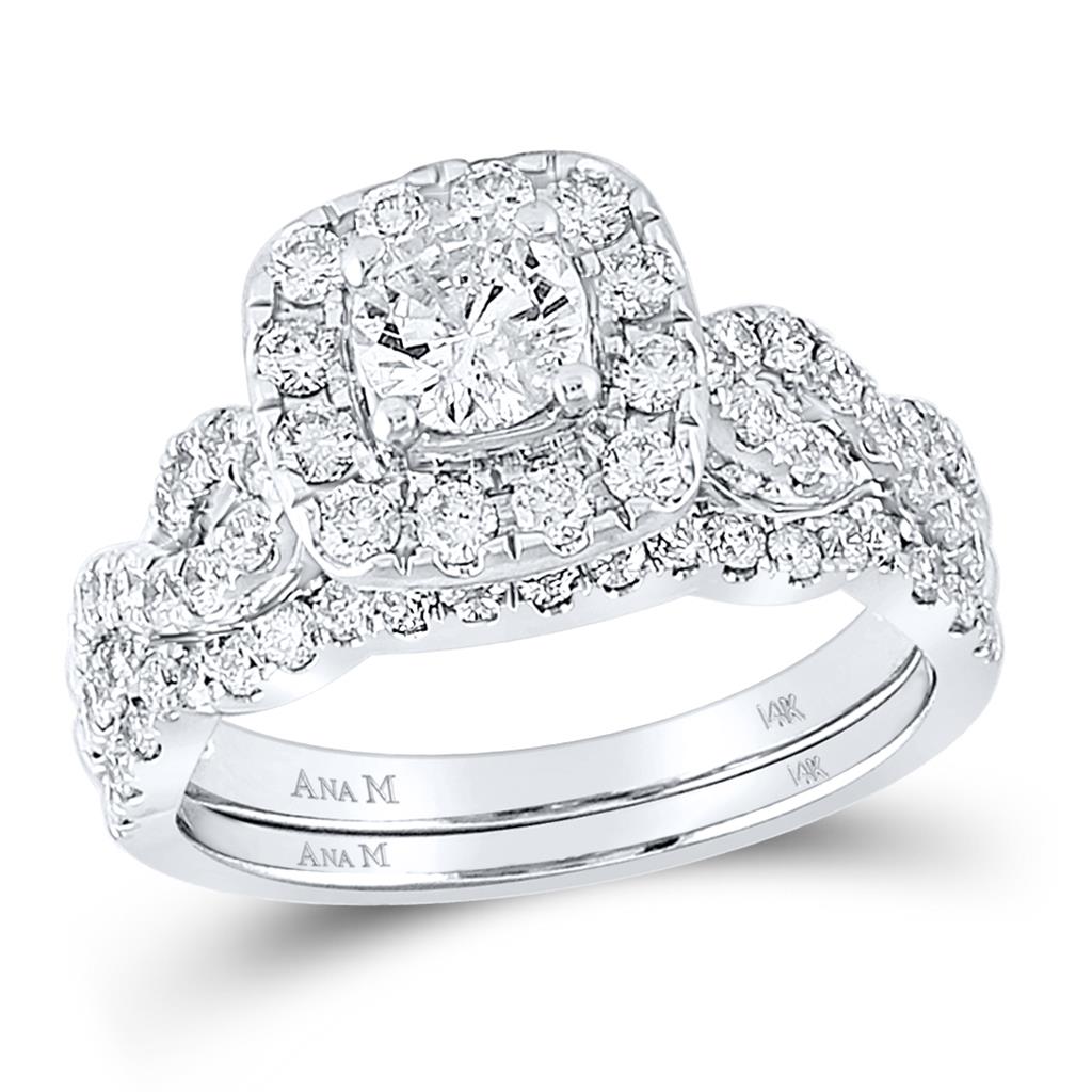 14k White Gold Round Diamond Bridal Wedding Ring Set 1-1/2 Cttw (Certified)