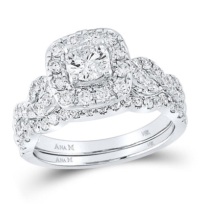14k White Gold Round Diamond Bridal Wedding Ring Set 1-1/2 Cttw (Certified)