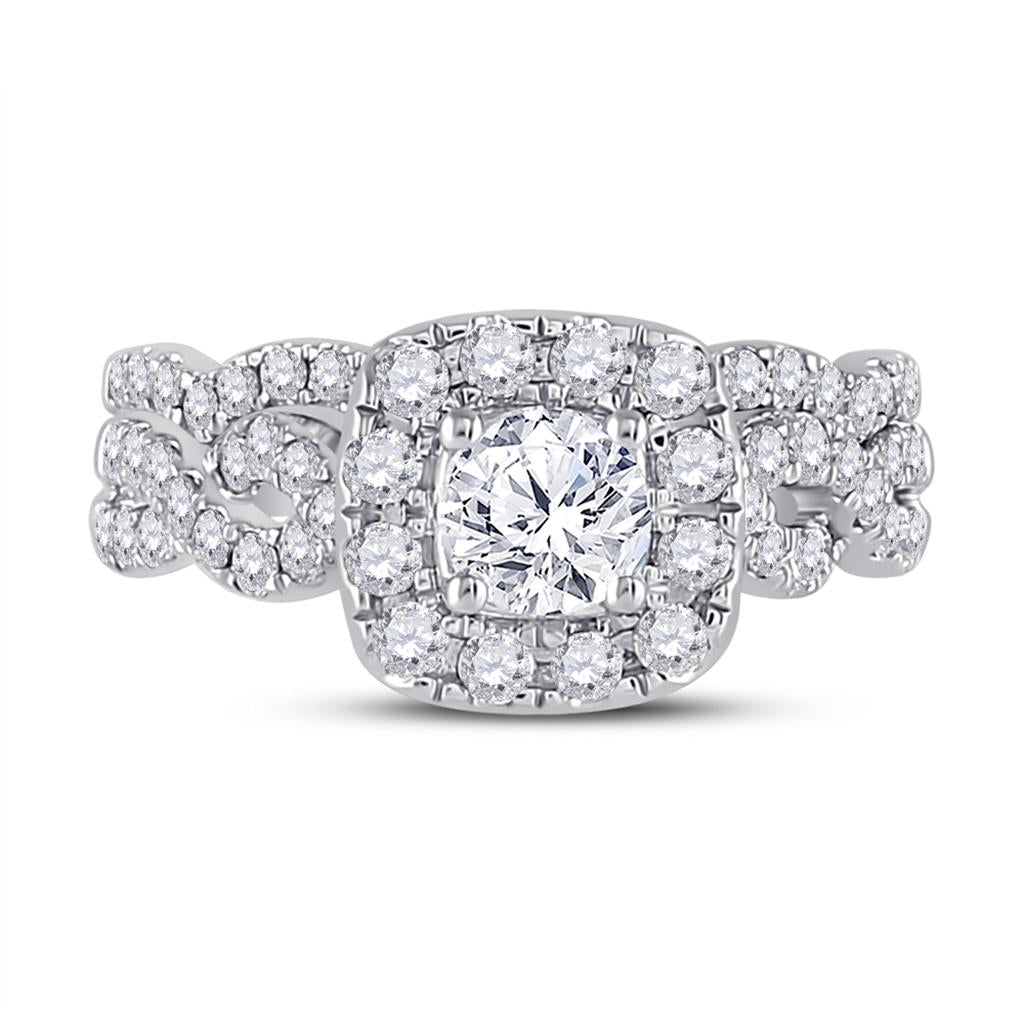 14k White Gold Round Diamond Bridal Wedding Ring Set 1-1/2 Cttw (Certified)