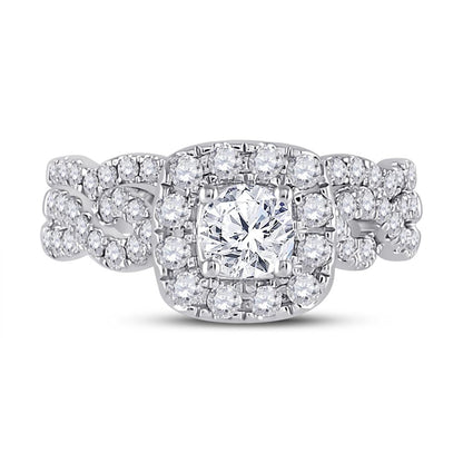 14k White Gold Round Diamond Bridal Wedding Ring Set 1-1/2 Cttw (Certified)