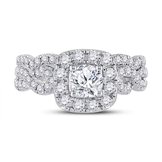 14k White Gold Round Diamond Bridal Wedding Ring Set 1-1/2 Cttw (Certified)