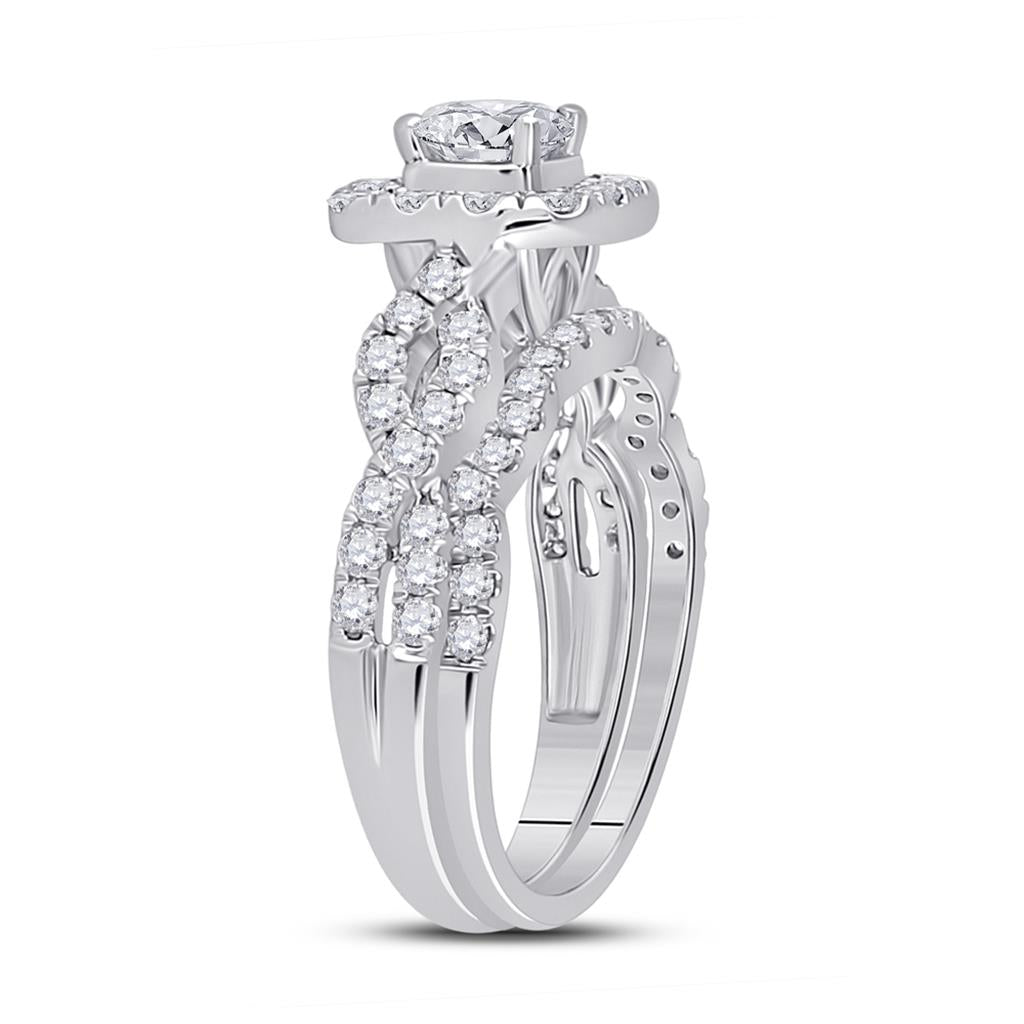 14k White Gold Round Diamond Bridal Wedding Ring Set 1-1/2 Cttw (Certified)