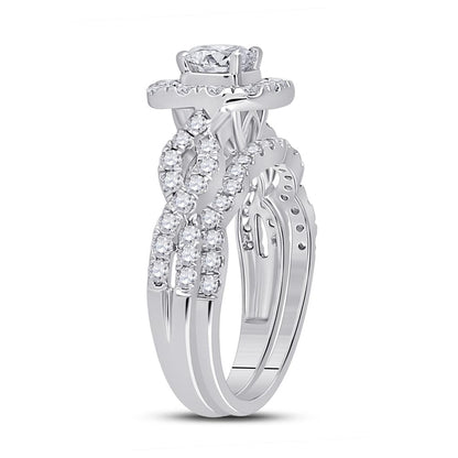 14k White Gold Round Diamond Bridal Wedding Ring Set 1-1/2 Cttw (Certified)