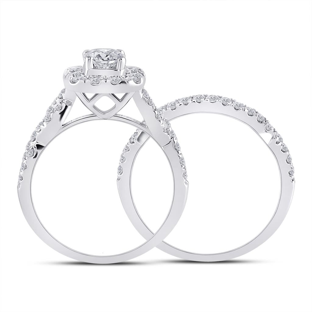 14k White Gold Round Diamond Bridal Wedding Ring Set 1-1/2 Cttw (Certified)